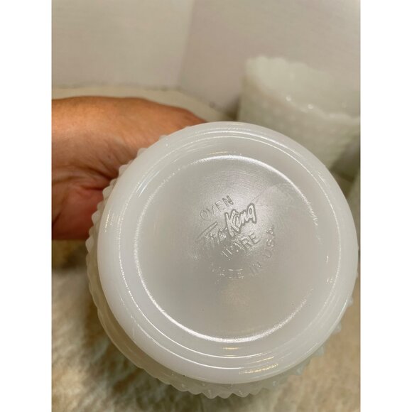 Fire-King Ovenware White Hobnail Milk Glass Custard Planters Set Of 4 Vintage Sc - Picture 4 of 8